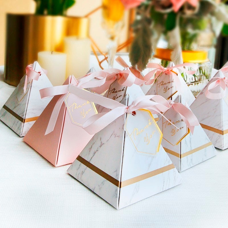 New Triangular Pyramid Marble Candy Box Wedding Favors and Gifts Boxes Chocolate Box Bomboniera Giveaways Boxes Party Supplies